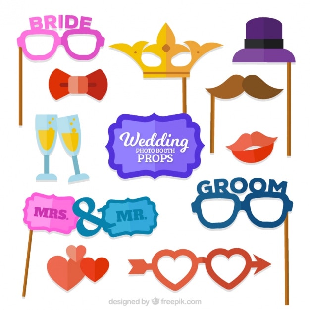 Free Vector | Fun elements for wedding photo booth