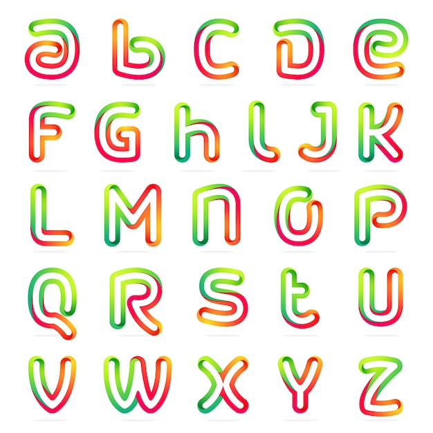 Premium Vector | Fun english alphabet one line colorful letters set