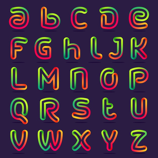 Premium Vector | Fun english alphabet one line colorful letters set