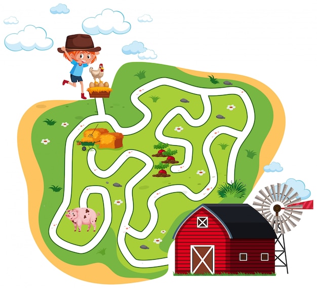 Premium Vector | Fun farm maze concept