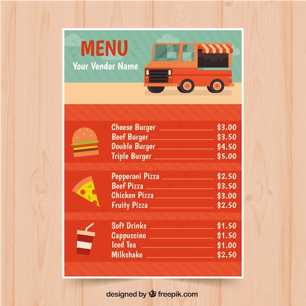 Free Vector | Fun food truck menu with flat design