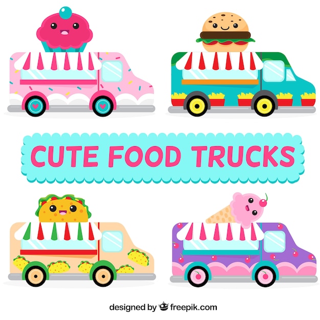 Fun pack of colorful food trucks