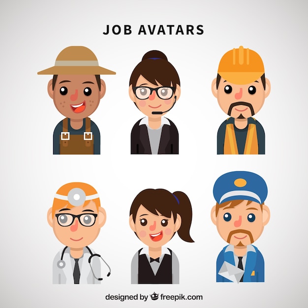 Fun pack of flat workers avatars Vector | Free Download