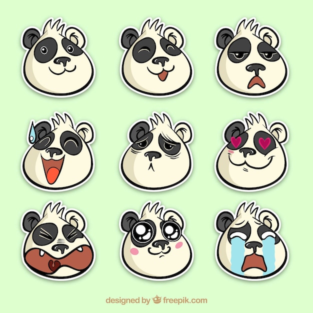 Download Fun pack of panda stickers | Free Vector