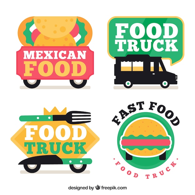 Download Free Fun Set Of Flat Food Truck Logos Free Vector Use our free logo maker to create a logo and build your brand. Put your logo on business cards, promotional products, or your website for brand visibility.