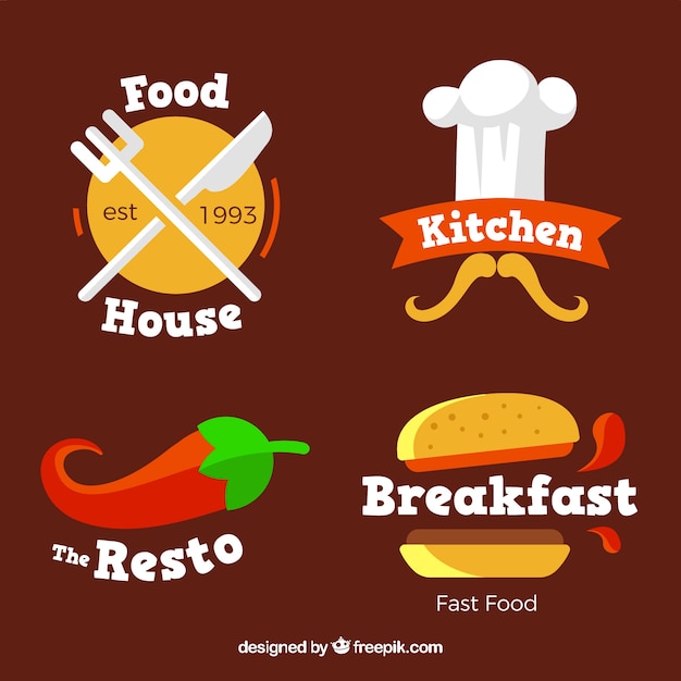 Download Free Fun Set Of Flat Restaurant Logos Free Vector Use our free logo maker to create a logo and build your brand. Put your logo on business cards, promotional products, or your website for brand visibility.