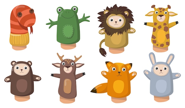 Free Vector Funny Animal Hand Puppets Flat Set For Web Design Cartoon Toys From Socks For Kids Isolated Vector Illustration Collection Show And Home Theatre Concept