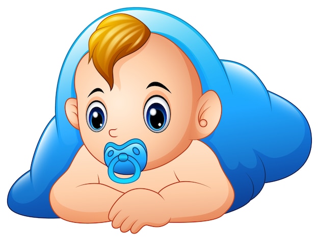 Premium Vector | Funny baby and pacifier lying with blue blanket