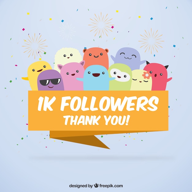Funny background of 1k followers with cute monsters Free Vector Funny background of 1k followers with cute monsters Free Vector
