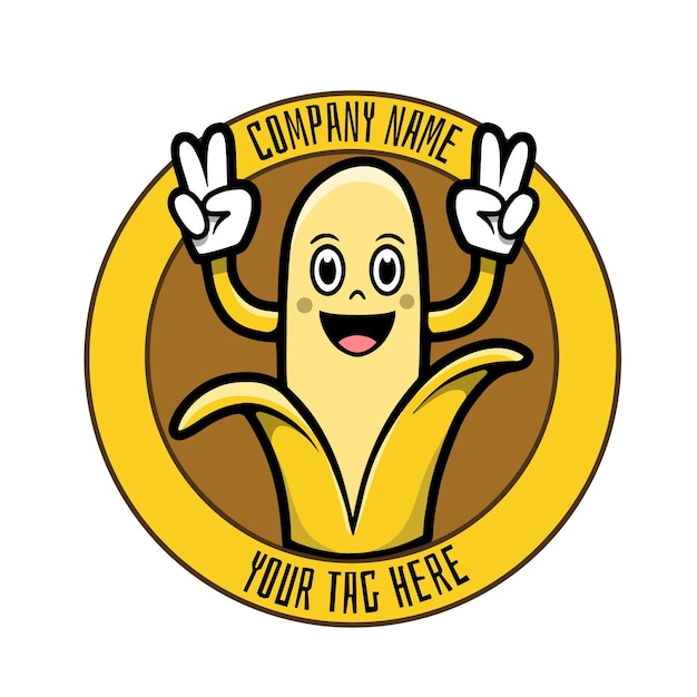 面白いバナナのキャラクターのロゴ 無料のベクター