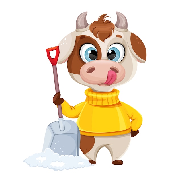 Download Premium Vector | Funny bull holding snow shovel