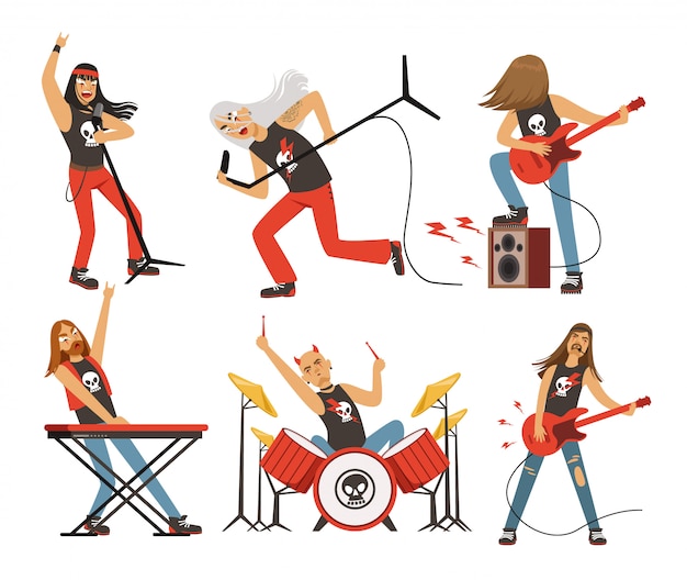 Premium Vector | Funny cartoon characters in rock band. musician in