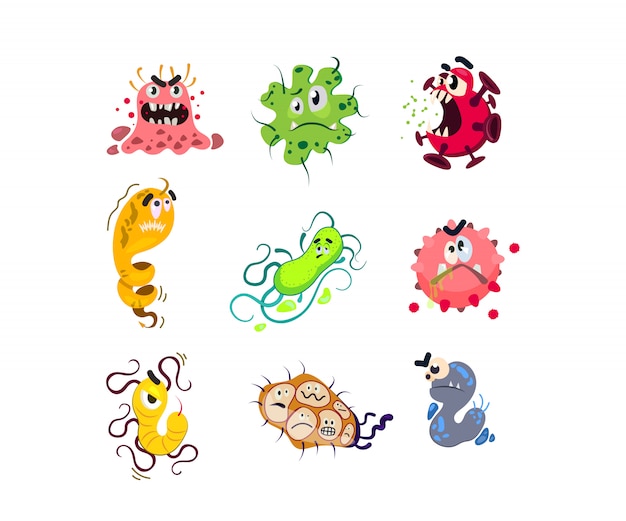 Free Vector | Funny cartoon germs set