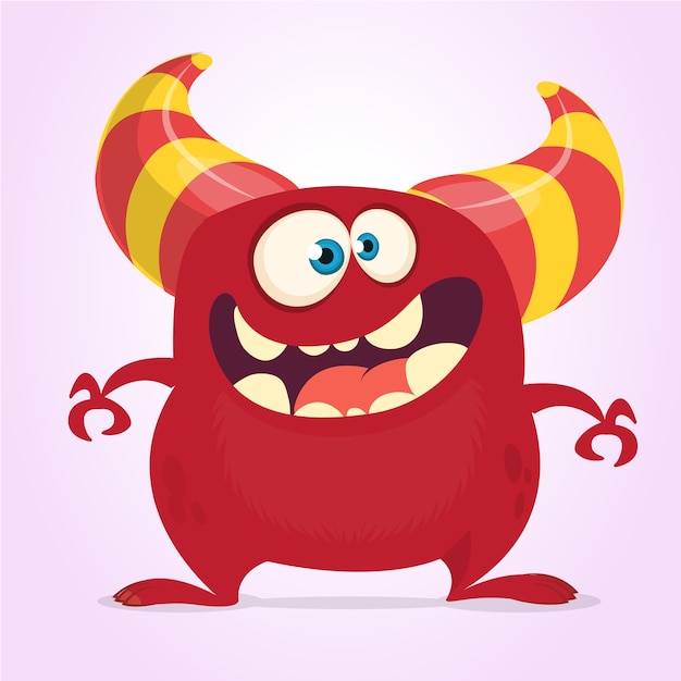 Funny cartoon monster with horns | Premium Vector