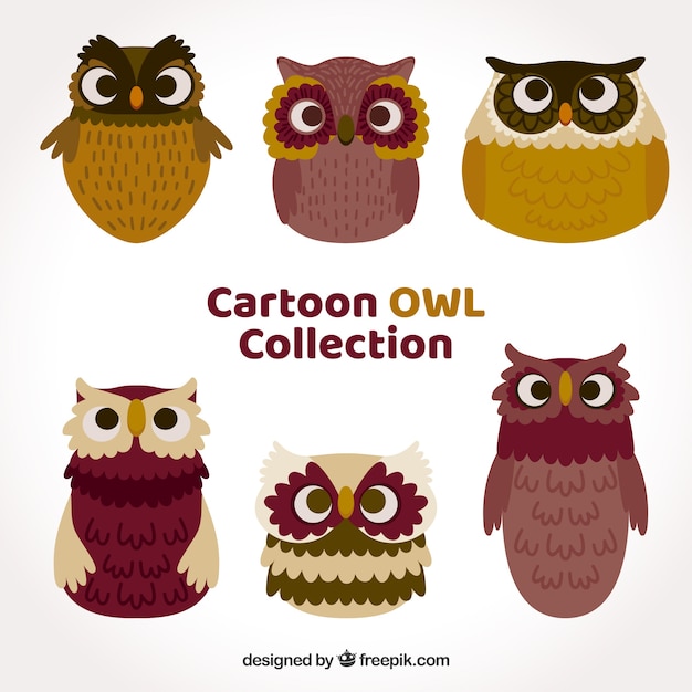 Funny cartoon owl set