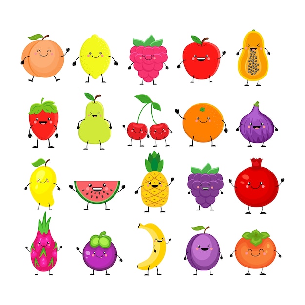 Premium Vector | Funny cartoon set of different fruits. smiling peach ...