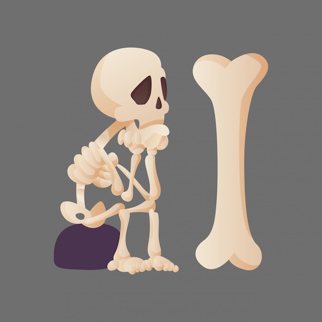 Premium Vector | Funny cartoon skeleton posing sitting on a stone and ...