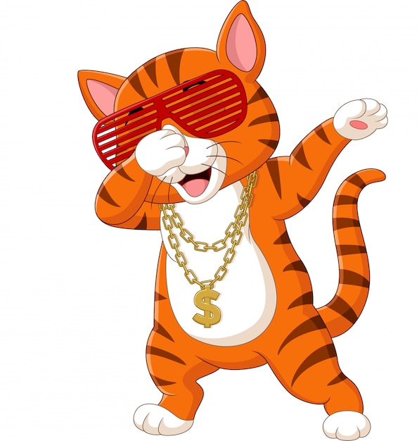 Premium Vector | Funny cat dabbing cartoon wearing sunglasses, hat, and