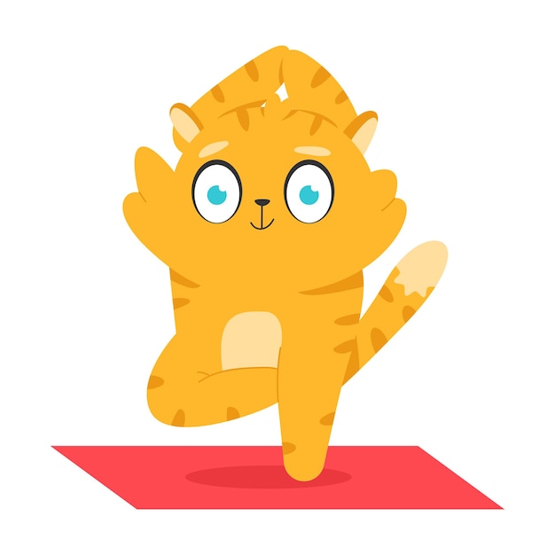 Premium Vector | Funny cat doing yoga exercise vector cartoon character ...