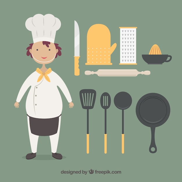 Funny chef with cooking utensils