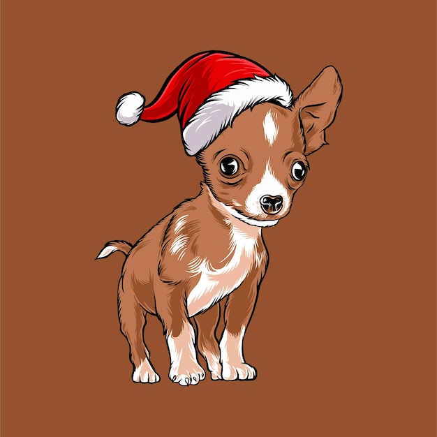 サンタクロースのクリスマスの衣装を着て面白いチワワ犬 プレミアムベクター