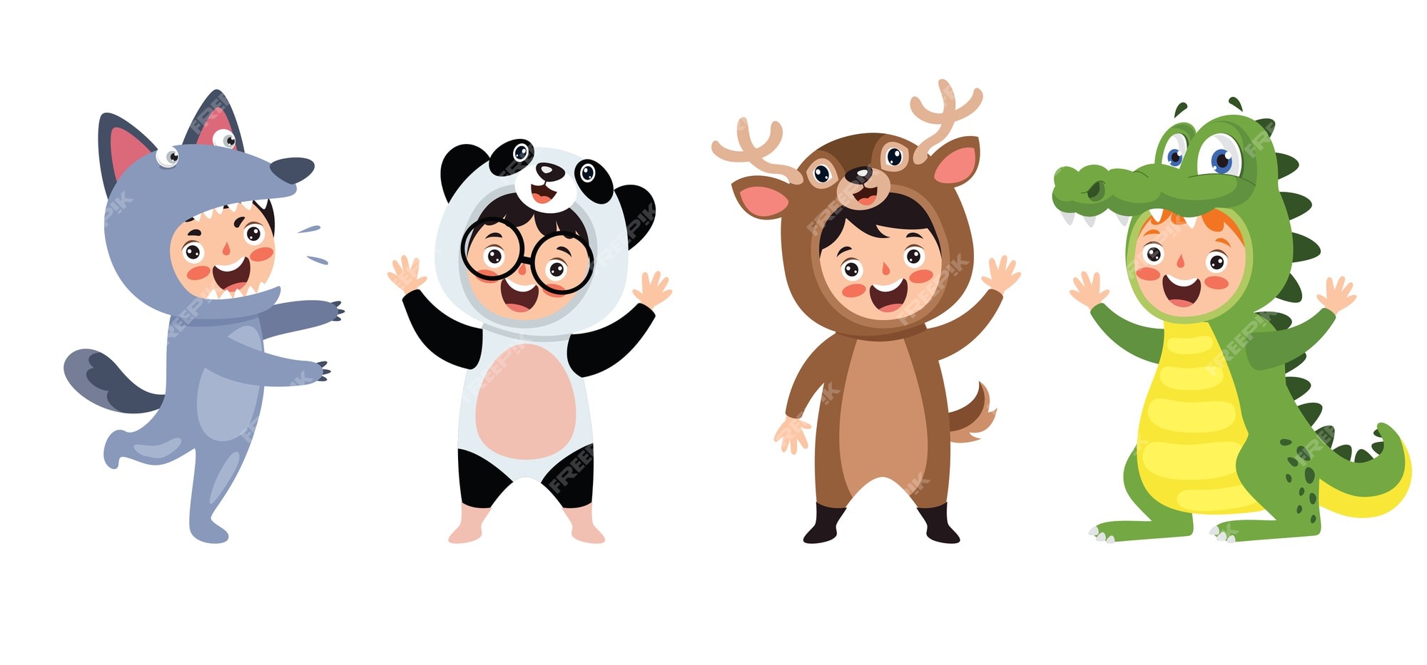 Premium Vector | Funny children waering animal costumes
