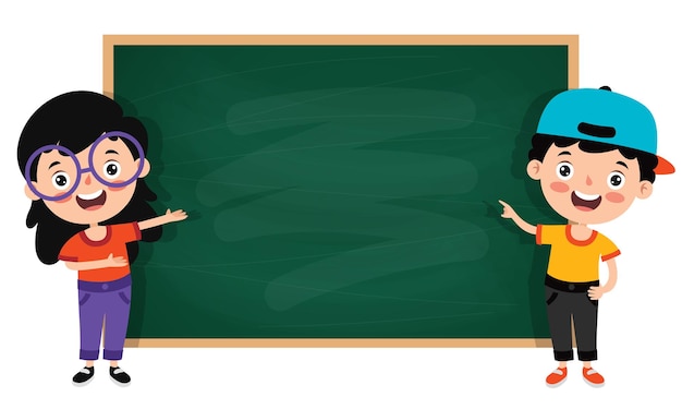 Premium Vector | Funny children with empty blackboard