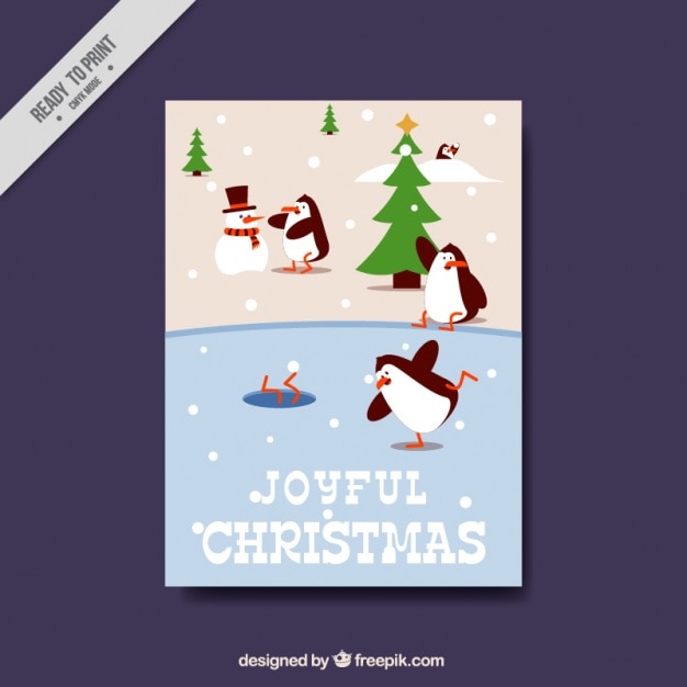 Free Vector Funny Christmas Card With Penguins