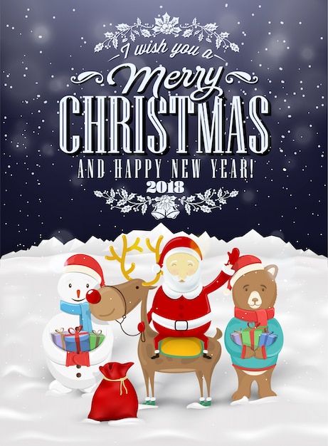 Funny Christmas Greeting Card, With Santa Claus, Deer, Snowman And Bear ...