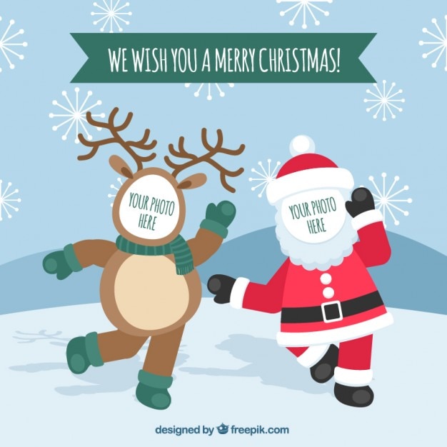 Free Vector Funny Christmas Greetings Card Photography Frame