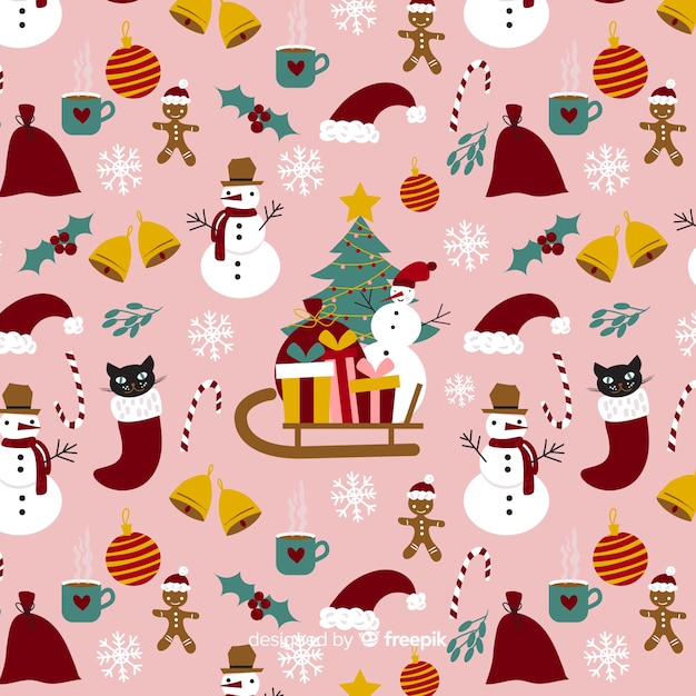 Funny christmas pattern with elements | Free Vector