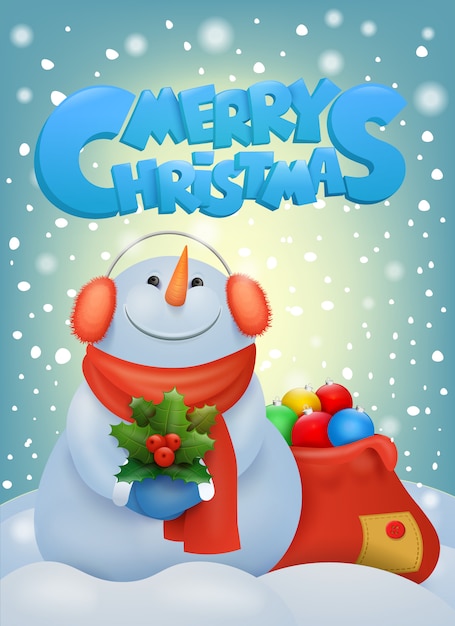 Download Funny christmas snowman in ear muffs. invitation card ...