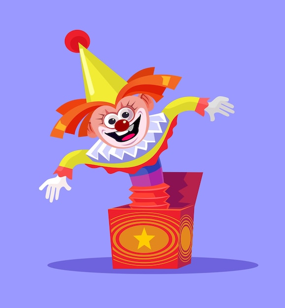 Premium Vector Funny Comic Smiling Clown Joker Jack Toy Jumping In Box