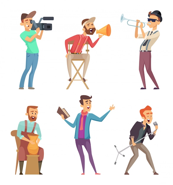 Funny creative characters isolate Premium Vector