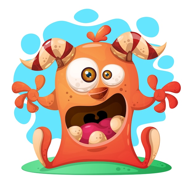 Download Funny, cute crazy monster character. | Premium Vector