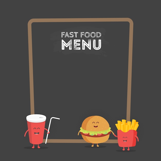 Premium Vector | Funny cute fast food burger, soda, french fries drawn ...