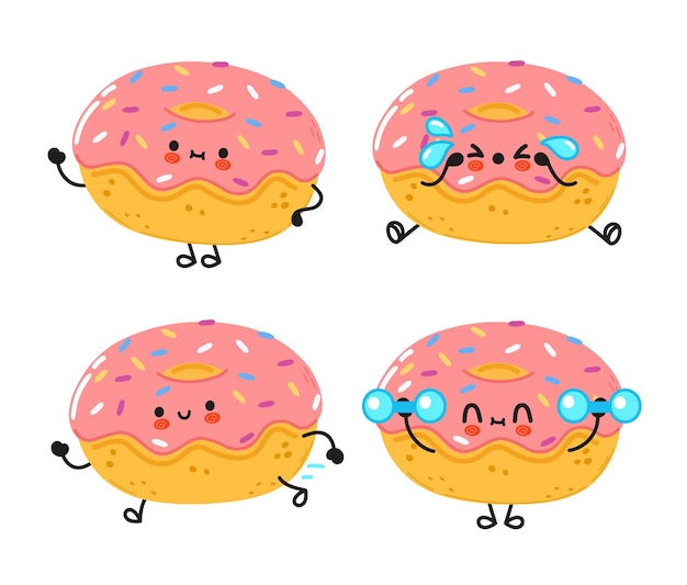 Premium Vector | Funny cute happy donut characters bundle set