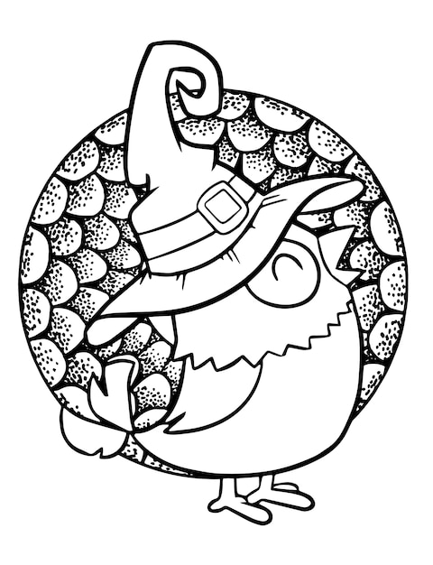 Premium Vector Funny And Cute Happy Little Bird Wearing Witch Hat For Halloween Coloring Page