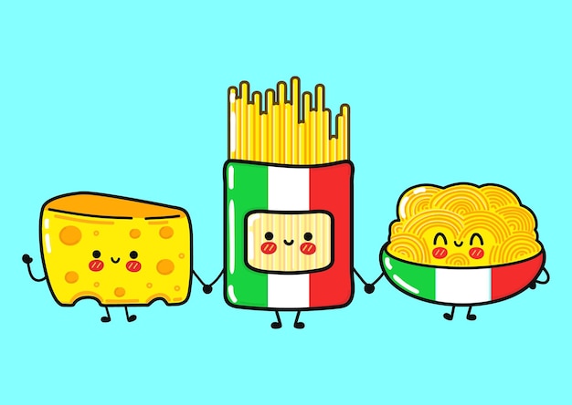 面白いかわいい幸せなスパゲッティチーズキャラクターバンドルセット プレミアムベクター