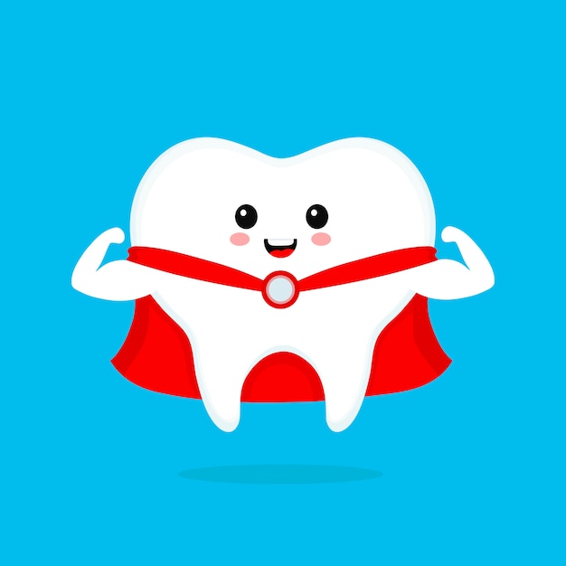 Download Premium Vector | Funny cute smiling super hero tooth. flat ...