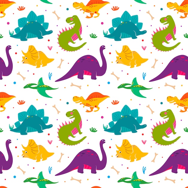 Premium Vector | Funny dinosaurs seamles pattern.