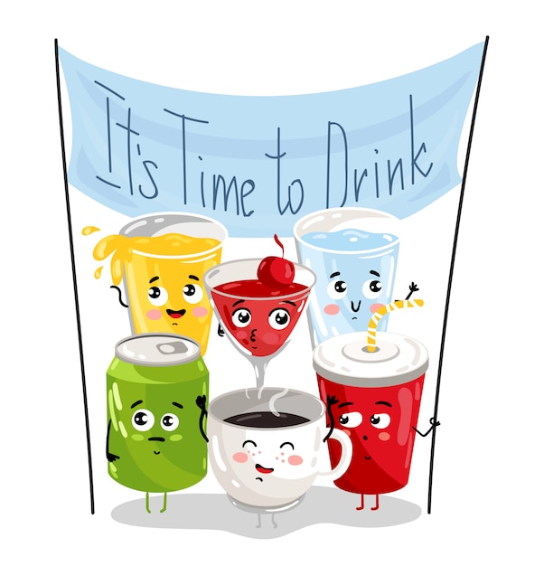 Funny drink cartoon character set Vector | Premium Download