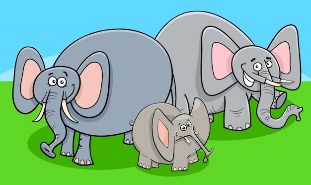 Premium Vector | Funny elephants cartoon character group