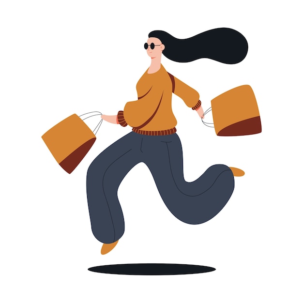 Premium Vector | Funny girl shopper cartoon shopping illustration