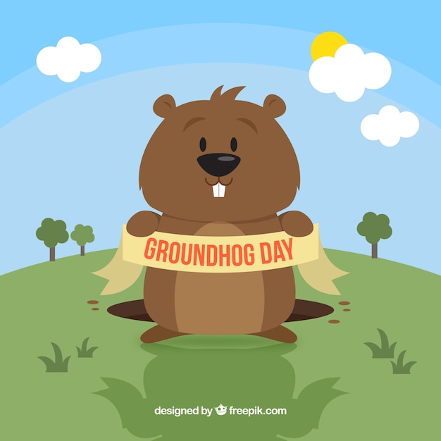 Funny groundhog day illustration