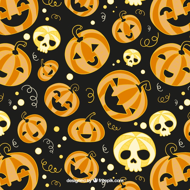 Funny halloween pattern with pumpkins and skulls Vector | Free Download
