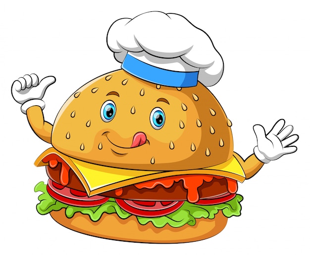 Funny hamburger cartoon character Vector | Premium Download