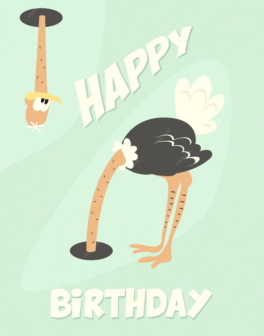 Free Vector | Funny happy birthday card with cute ostrich