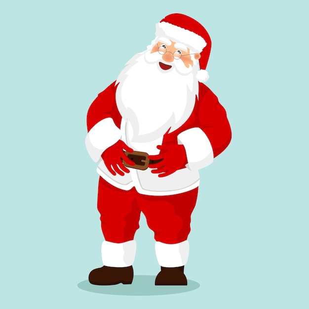 面白い幸せなサンタクロースのキャラクター メリークリスマス クリスマスカード プレミアムベクター