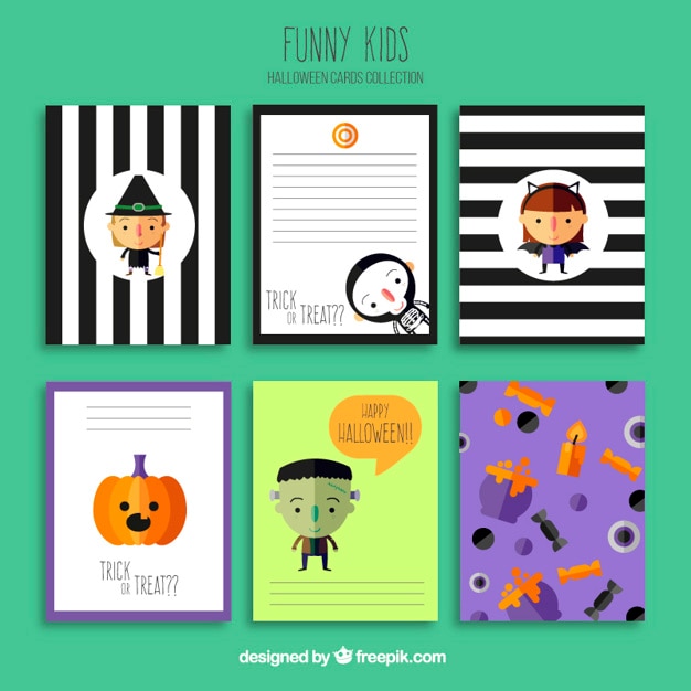 free-vector-funny-kids-halloween-cards-collection